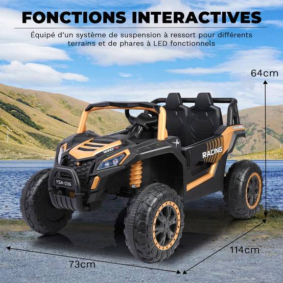 0 - Voiture électrique tout-terrain pour enfants UTV 12V adaptée aux enfants 2-6 km/h - or - Image 3