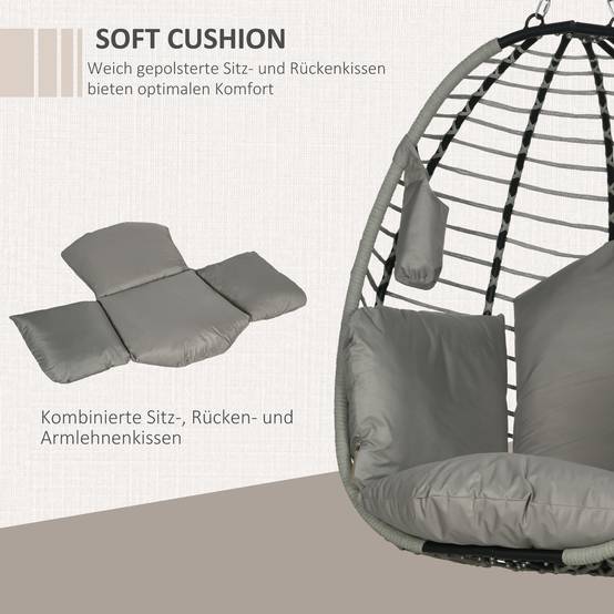 Chaise Suspendue Acier Extérieur Panier Pliable Porte-Gobelet 110x100x188cm Gris - ComfortXL Outdoor Living - Image 8