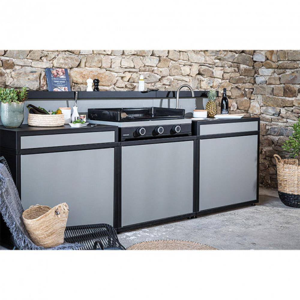 Forge Adour - Plancha gaz Forge Adour Modern G75 acier noir et gris 3 brûleurs 75 x 40 - Image 1