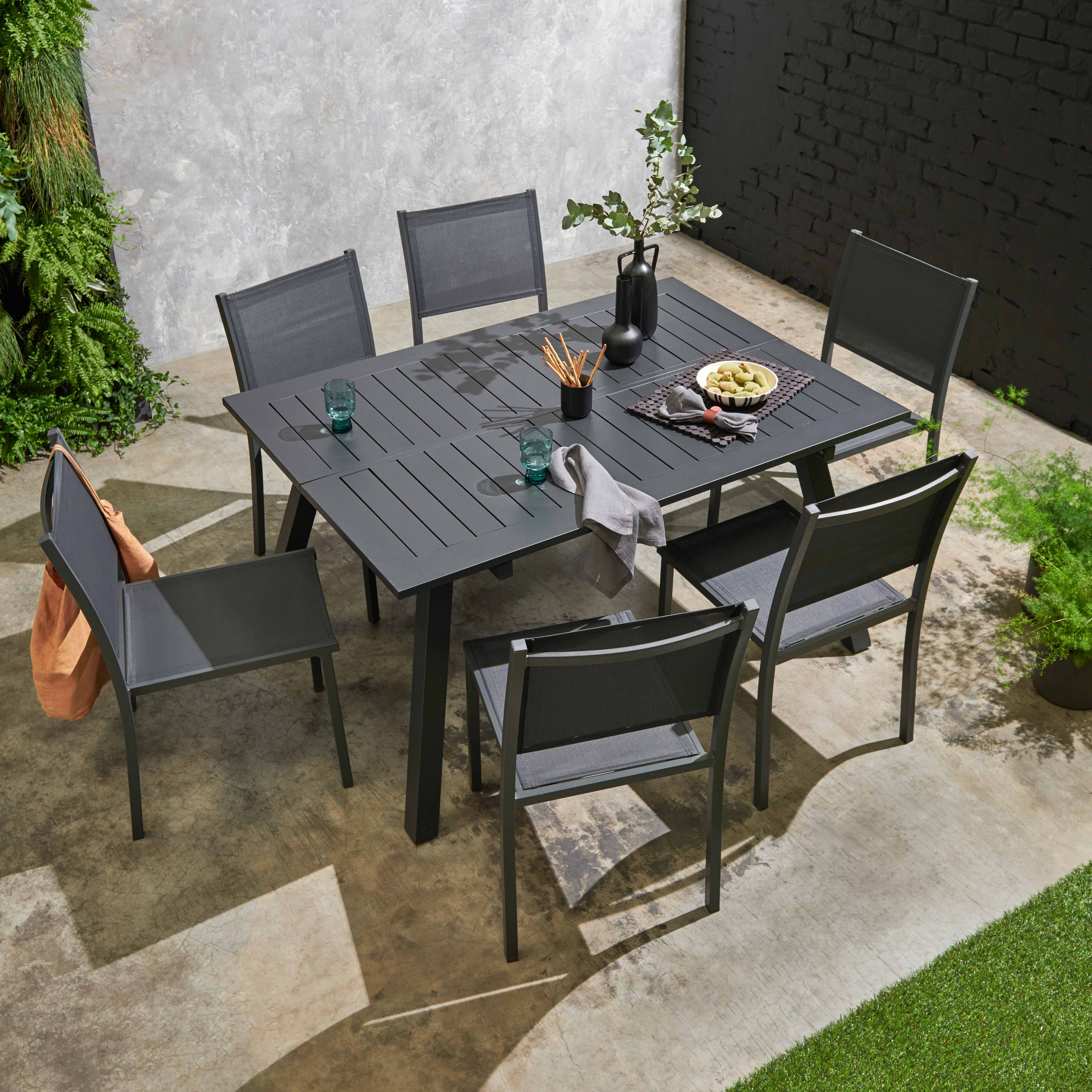 Oviala - Table de jardin carrée extensible en aluminium 4 à 6 places noir Samba - Oviala - Image 6