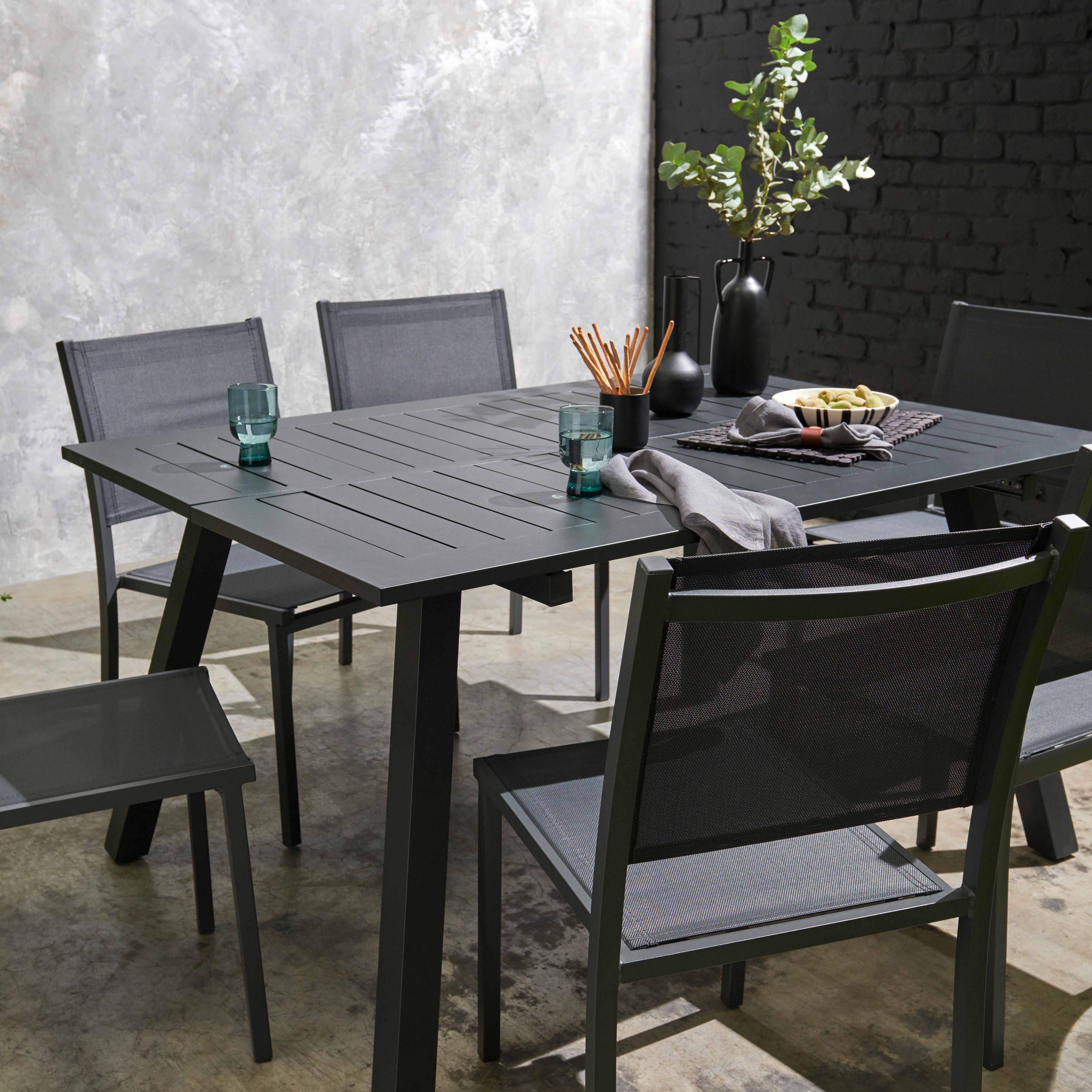 Oviala - Table de jardin carrée extensible en aluminium 4 à 6 places noir Samba - Oviala - Image 5