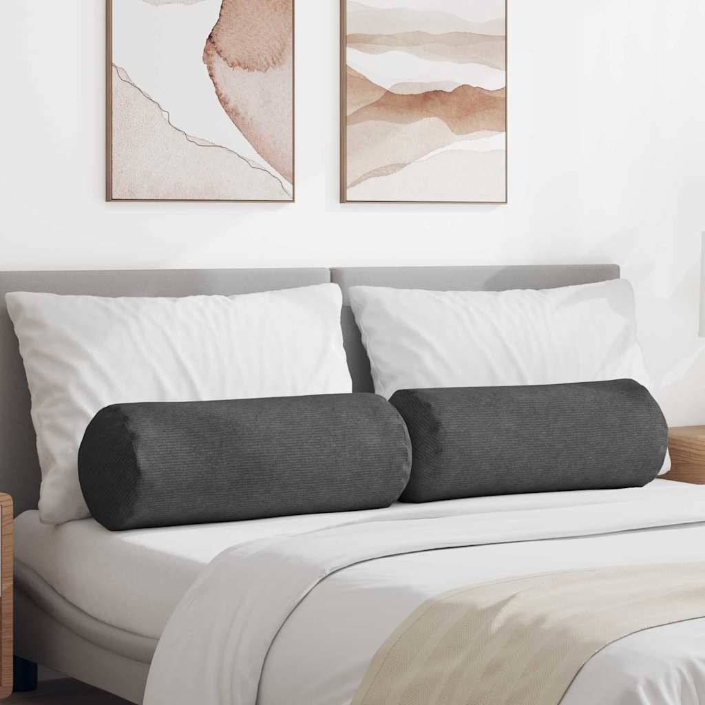ComfortXL - Lot de 2 Traversins Design Velours Côtelé Housse Amovible pour Salon Chambre Gris Foncé 25x70 cm – ComfortXL Outdoor Living - Image 1
