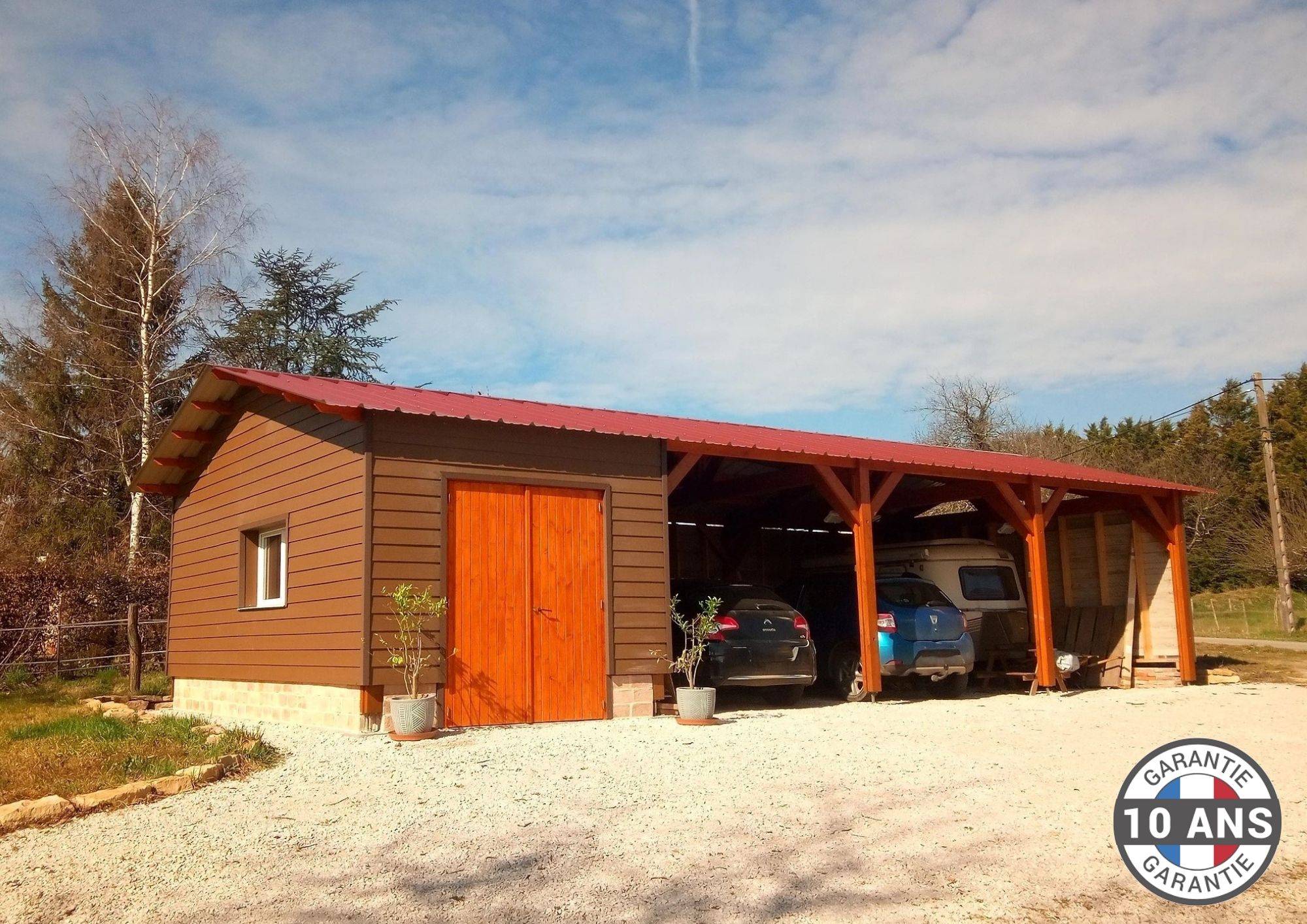 Cpbf Charpentes - Carport Charpente deux pentes, 500 cm x 1150 cm, Bois DOUGLAS Français , (Charpente en bois-auvent-abri voiture),  57,5 m². Garantie 10 ans - Image 1