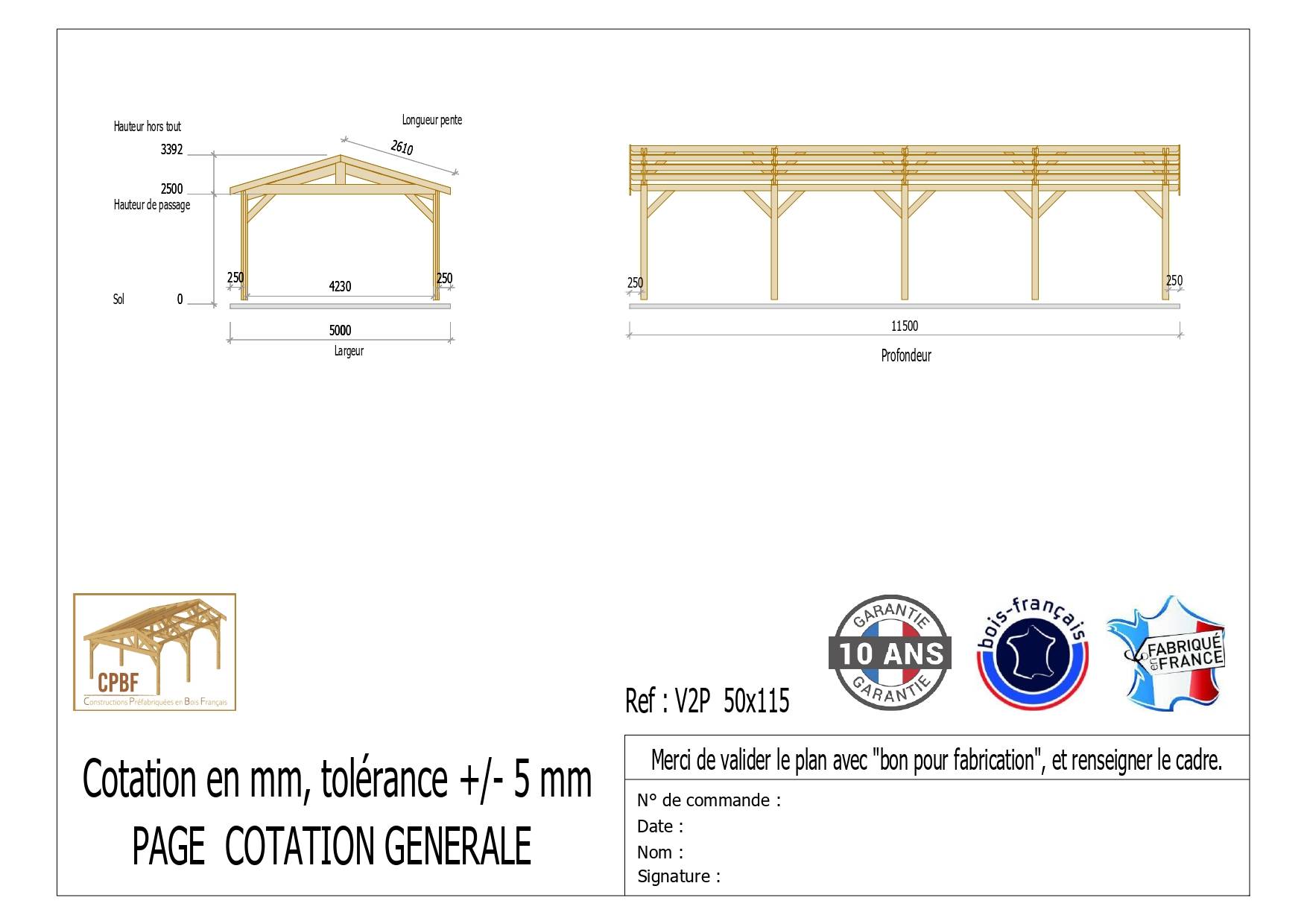 Cpbf Charpentes - Carport Charpente deux pentes, 500 cm x 1150 cm, Bois DOUGLAS Français , (Charpente en bois-auvent-abri voiture),  57,5 m². Garantie 10 ans - Image 2