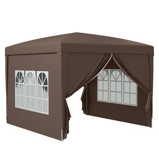 Kiosque pop-up env.3x3 m couleur café anti-UV50+ hivernal, 4 panneaux latéraux et sac jardin camping - Image 1