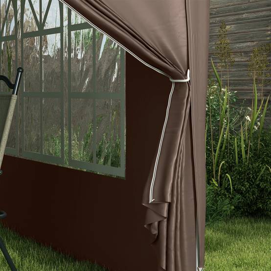 Kiosque pop-up env.3x3 m couleur café anti-UV50+ hivernal, 4 panneaux latéraux et sac jardin camping - Image 8