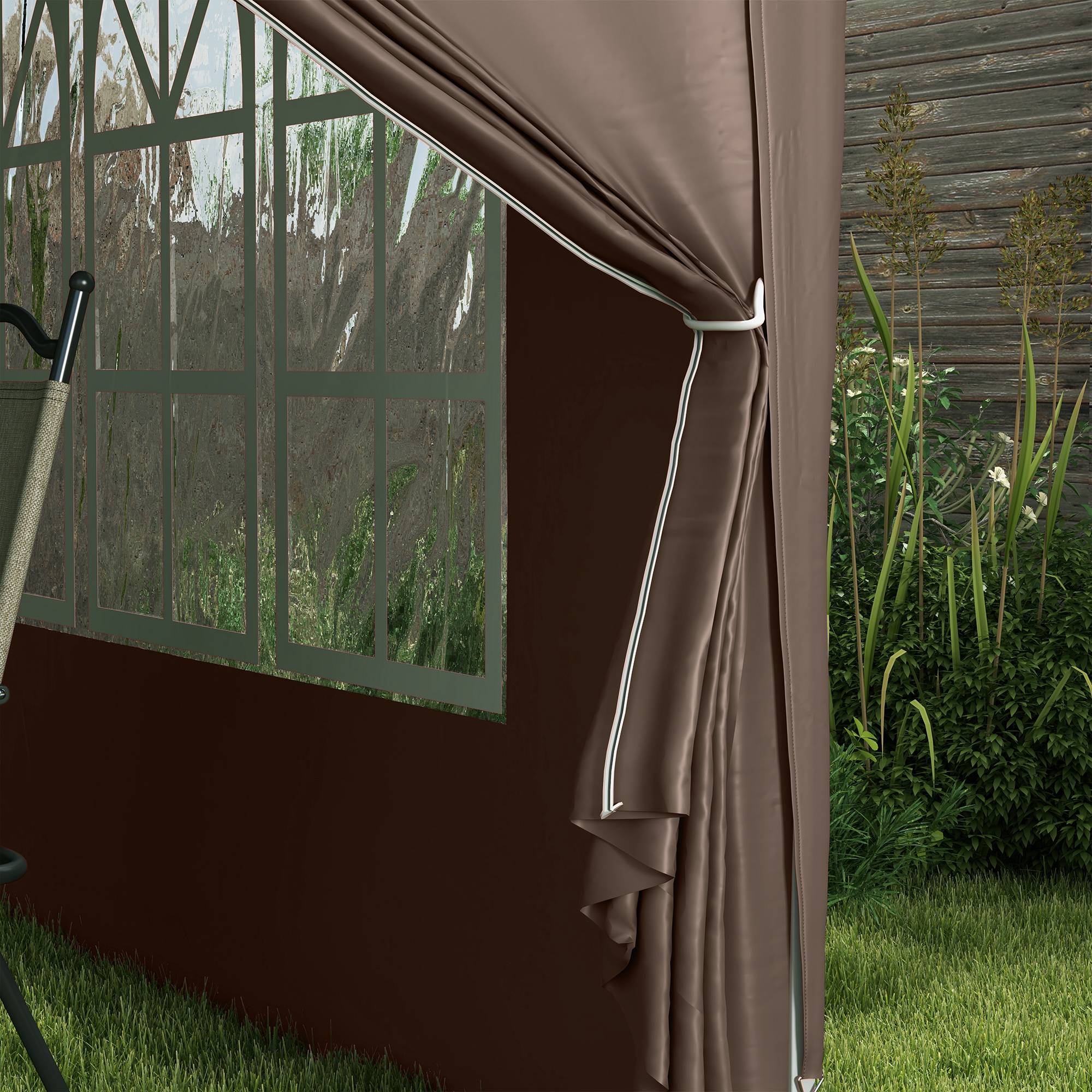 Kiosque pop-up env.3x3 m couleur café anti-UV50+ hivernal, 4 panneaux latéraux et sac jardin camping - Image 8