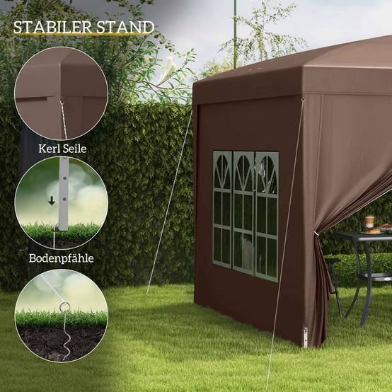 Kiosque pop-up env.3x3 m couleur café anti-UV50+ hivernal, 4 panneaux latéraux et sac jardin camping - Image 6