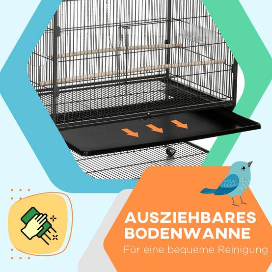Volière Oiseaux Métal pour Canaris Perruches Sur Roulettes avec Mangeoires 94x57x153cm Gris - ComfortXL Pet Living - Image 5