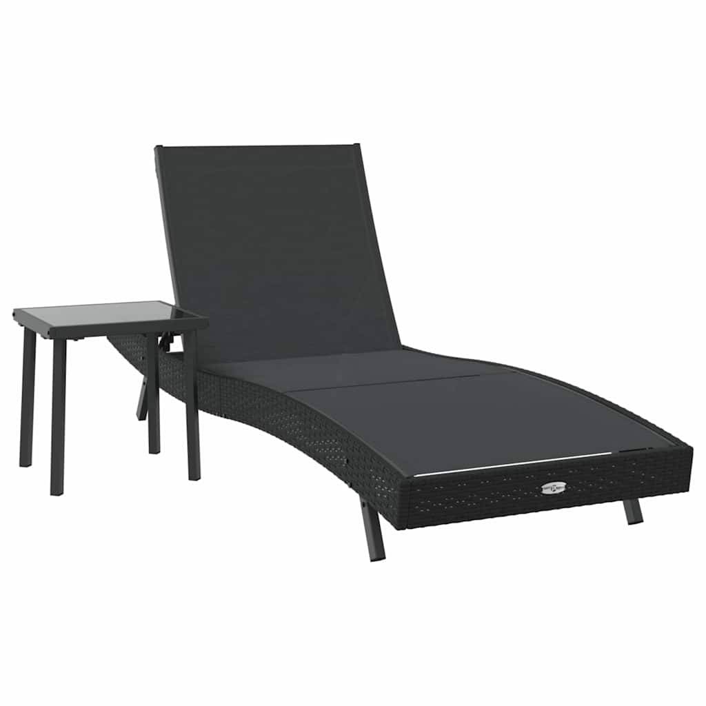 Transat polyrotin Noir avec Table 40 x 40 x 40,5 cm 197 x 70 x 82 cm - PANGIVO - Image 2