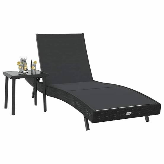 Transat polyrotin Noir avec Table 40 x 40 x 40,5 cm 197 x 70 x 82 cm - PANGIVO - Image 3
