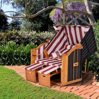 Cabine de plage 2 places bois résine tressée jardin dossier inclinable rouge blanc - ComfortXL Outdoor Living