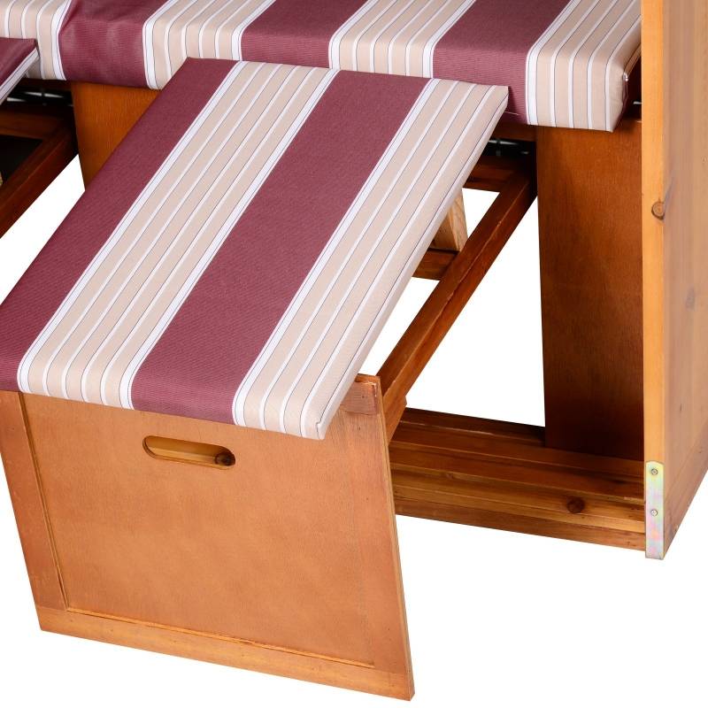 Cabine de plage 2 places bois résine tressée jardin dossier inclinable rouge blanc - ComfortXL Outdoor Living - Image 8