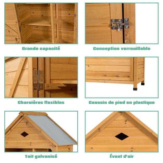 Helloshop26 - Abri de jardin extérieur à 5 etagères cabane verrouillable en bois de sapin toit en tôle galvanisée - Image 6