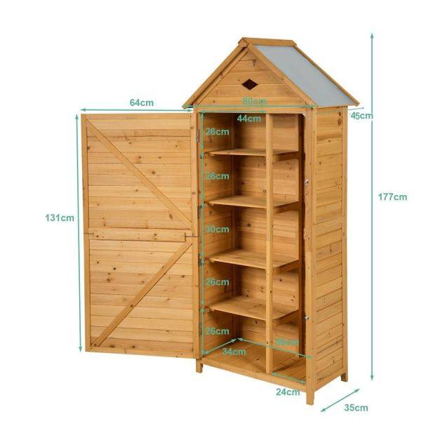 Helloshop26 - Abri de jardin extérieur à 5 etagères cabane verrouillable en bois de sapin toit en tôle galvanisée - Image 7