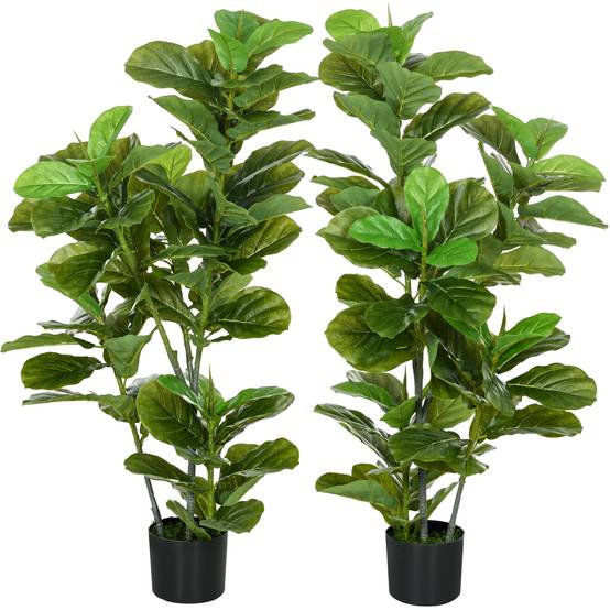 Lot de 2 plantes artificielles figuiers artificiels à feuilles arbre artificiel avec pot inclus hauteur 110 cm - Image 2