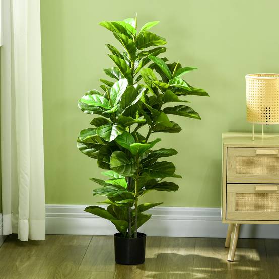 Lot de 2 plantes artificielles figuiers artificiels à feuilles arbre artificiel avec pot inclus hauteur 110 cm - Image 9