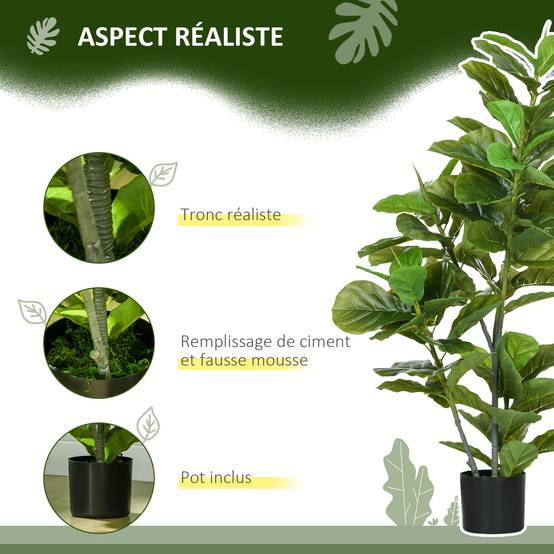 Lot de 2 plantes artificielles figuiers artificiels à feuilles arbre artificiel avec pot inclus hauteur 110 cm - Image 6