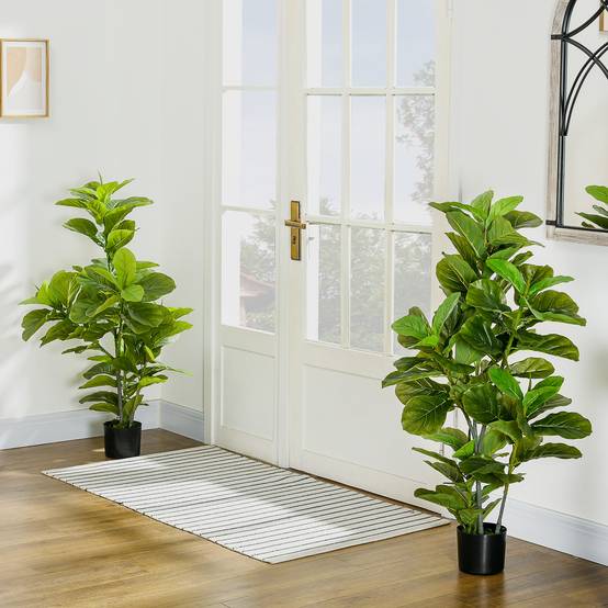 Lot de 2 plantes artificielles figuiers artificiels à feuilles arbre artificiel avec pot inclus hauteur 110 cm - Image 3