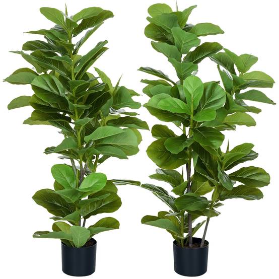 Lot de 2 plantes artificielles figuiers artificiels à feuilles arbre artificiel avec pot inclus hauteur 110 cm - Image 1