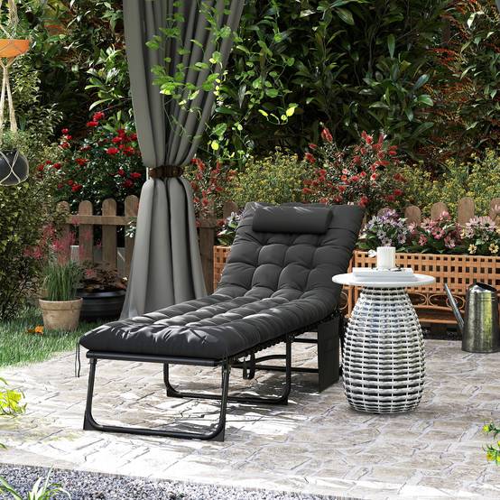 Bain de soleil chaise longue pliante avec coussin appuie-tête - 189x58x32.5cm Polyester Noir fr18 - Image 3