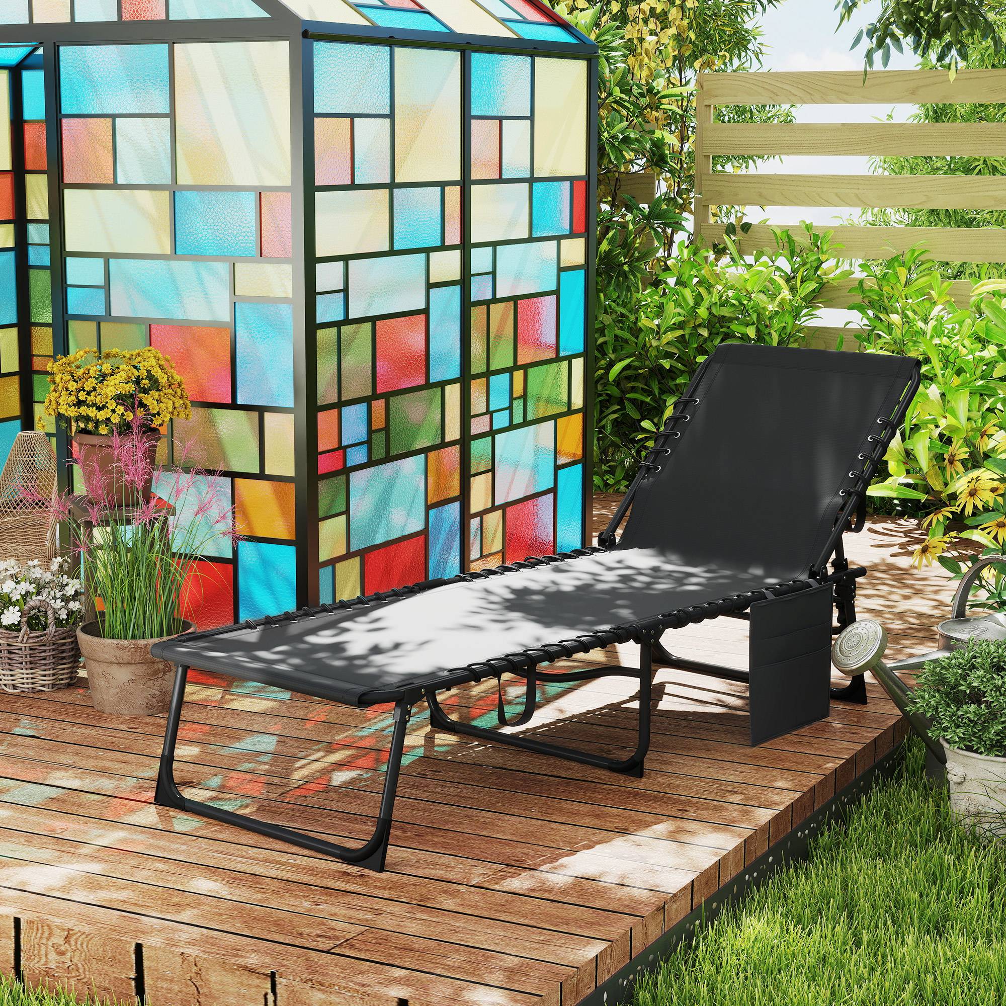 Bain de soleil chaise longue pliante avec coussin appuie-tête - 189x58x32.5cm Polyester Noir fr18 - Image 4