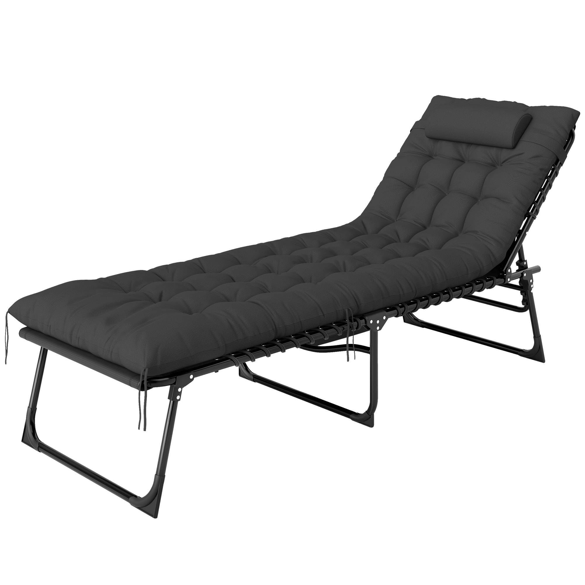 Bain de soleil chaise longue pliante avec coussin appuie-tête - 189x58x32.5cm Polyester Noir fr18 - Image 2