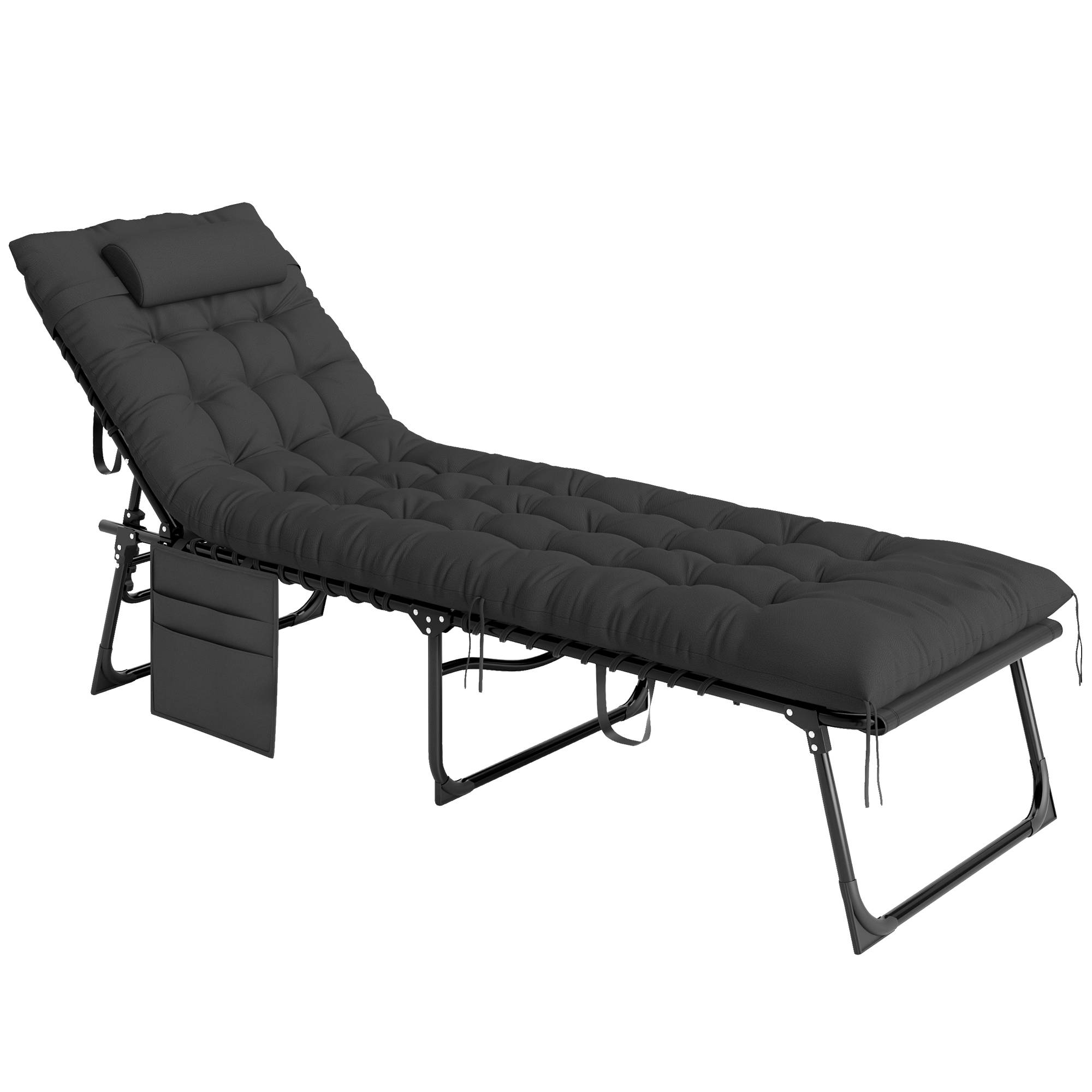 Bain de soleil chaise longue pliante avec coussin appuie-tête - 189x58x32.5cm Polyester Noir fr18 - Image 1