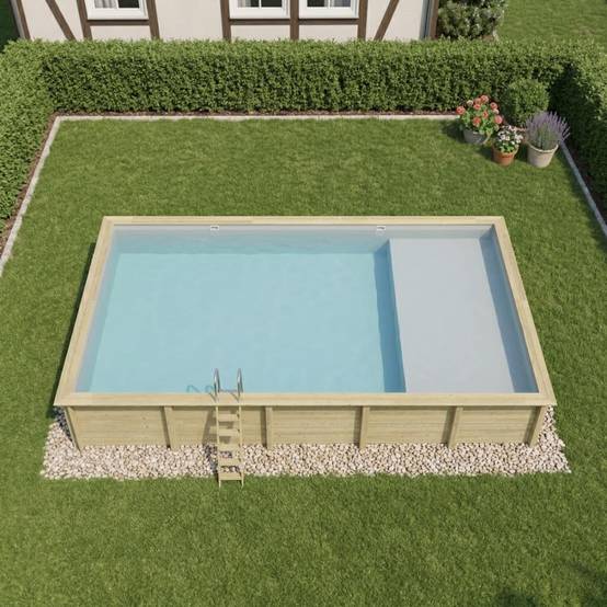 Altanka - Piscine hors sol en bois AQUA 10.2 x 5.2 - H.1.45 m avec plage, gris clair, fixations à visser - BAS7310OSPL2+PLA310 - ALTANKA - Image 3