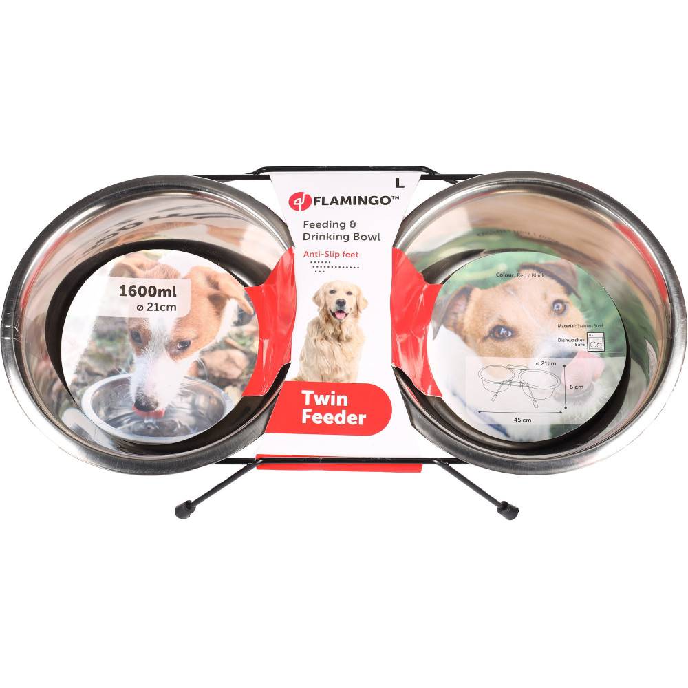 Ecuelle duo ø 21 cm, 1600 ml avec support Arjun, L, pour chien - Image 5