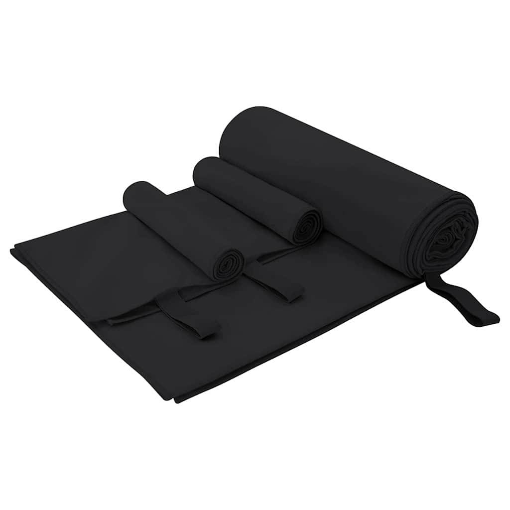 Set de serviettes de sport 3 pcs Noir Polyester et Polyamide Maison Chic - Image 2
