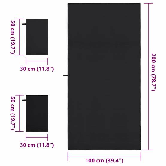 Set de serviettes de sport 3 pcs Noir Polyester et Polyamide Maison Chic - Image 8