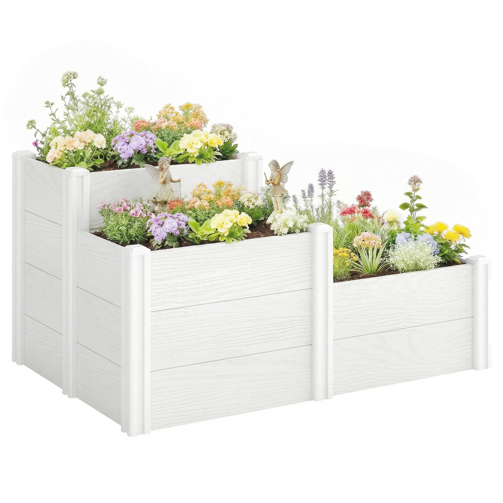 Sans Marque - Hochbeet 3-stufig stapelbar offener Boden modulares Kräuterbeet DIY Kunststoff - Image 1
