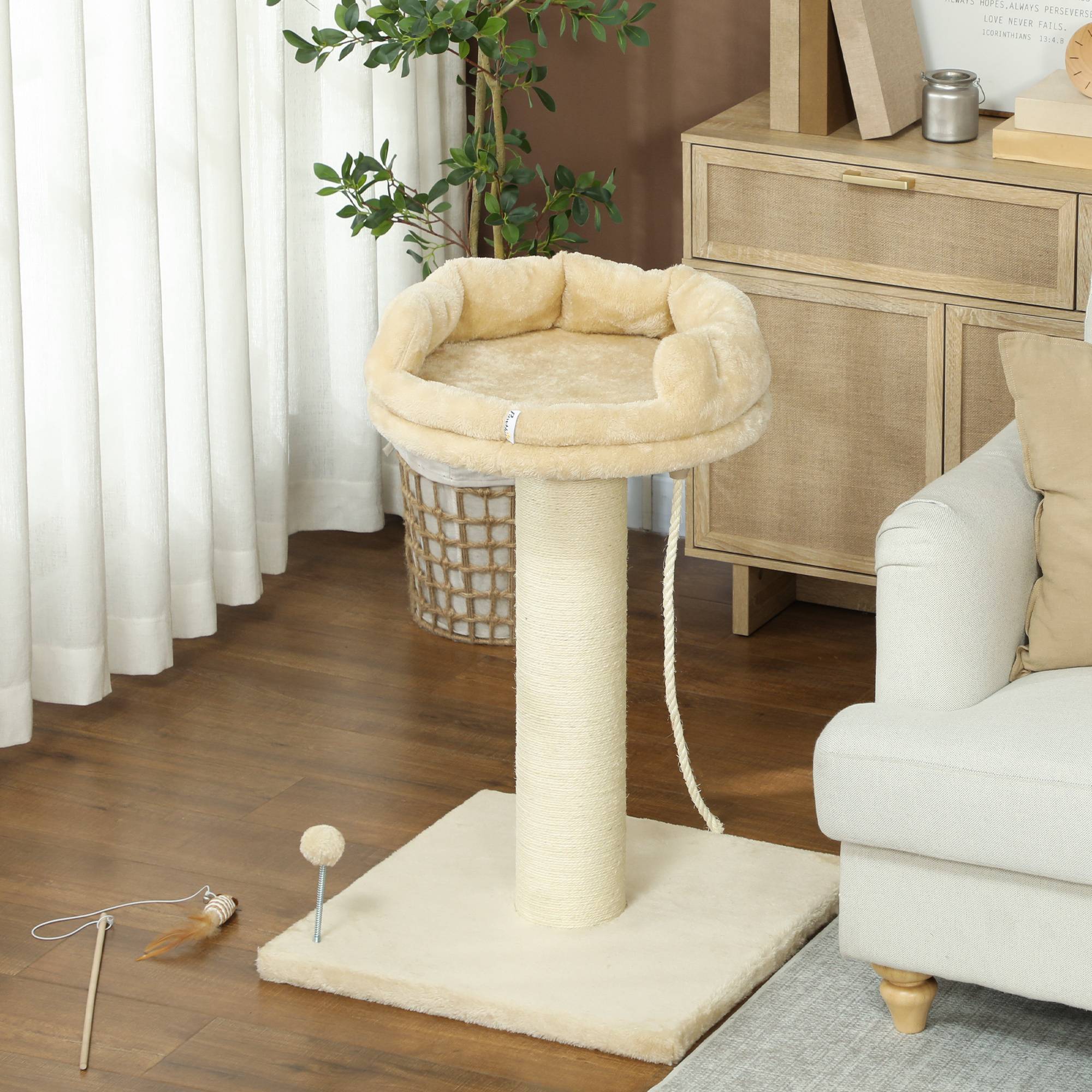 Arbre à chat sisal et peluche beige 55 x 55 x 83 cm - PANGIVO - Image 10