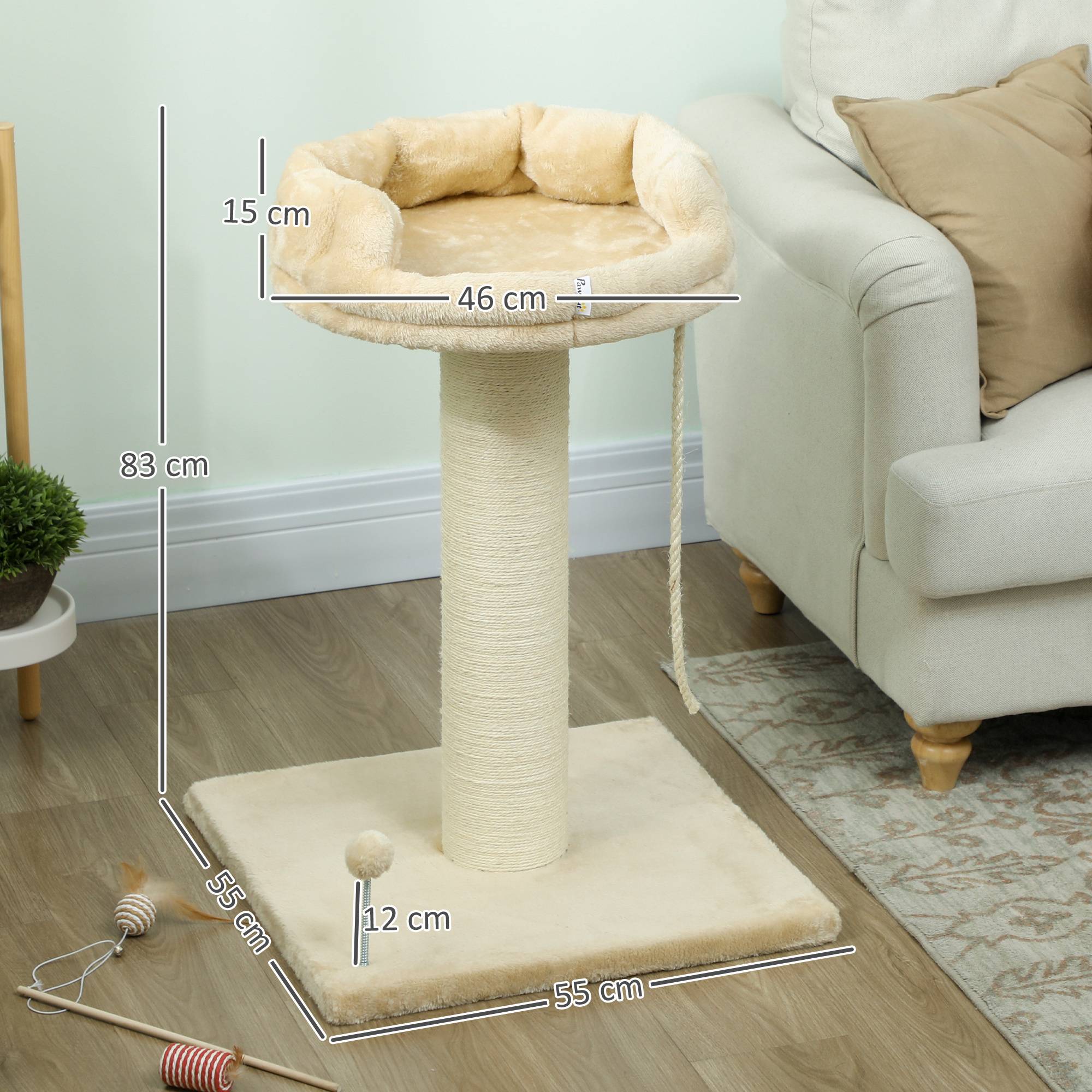 Arbre à chat sisal et peluche beige 55 x 55 x 83 cm - PANGIVO - Image 5