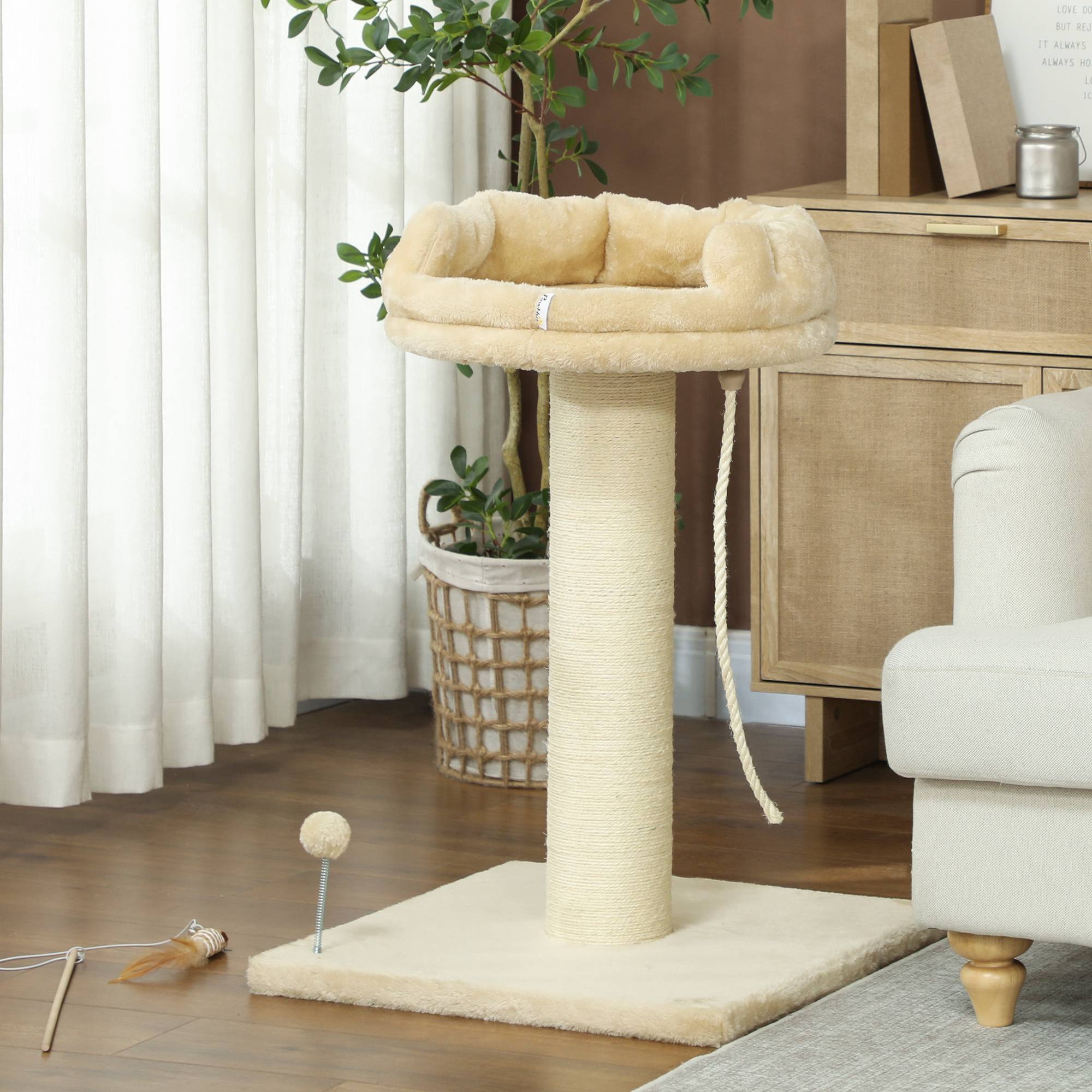 Arbre à chat sisal et peluche beige 55 x 55 x 83 cm - PANGIVO - Image 4