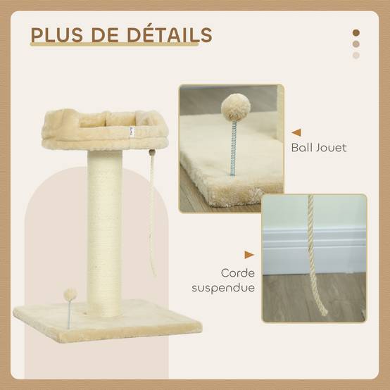Arbre à chat sisal et peluche beige 55 x 55 x 83 cm - PANGIVO - Image 7