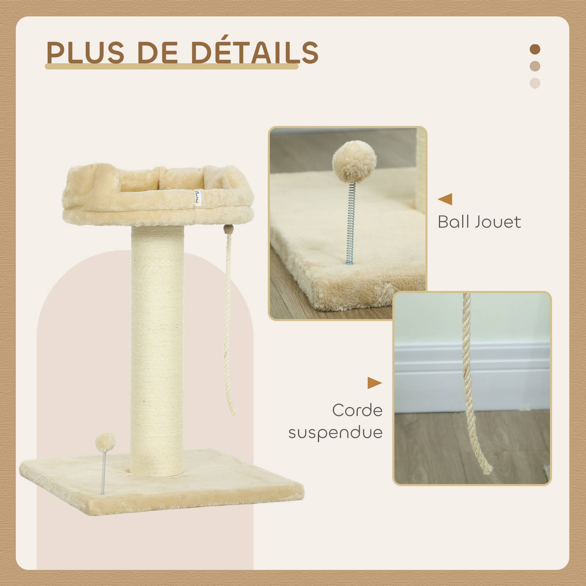 Arbre à chat sisal et peluche beige 55 x 55 x 83 cm - PANGIVO - Image 7