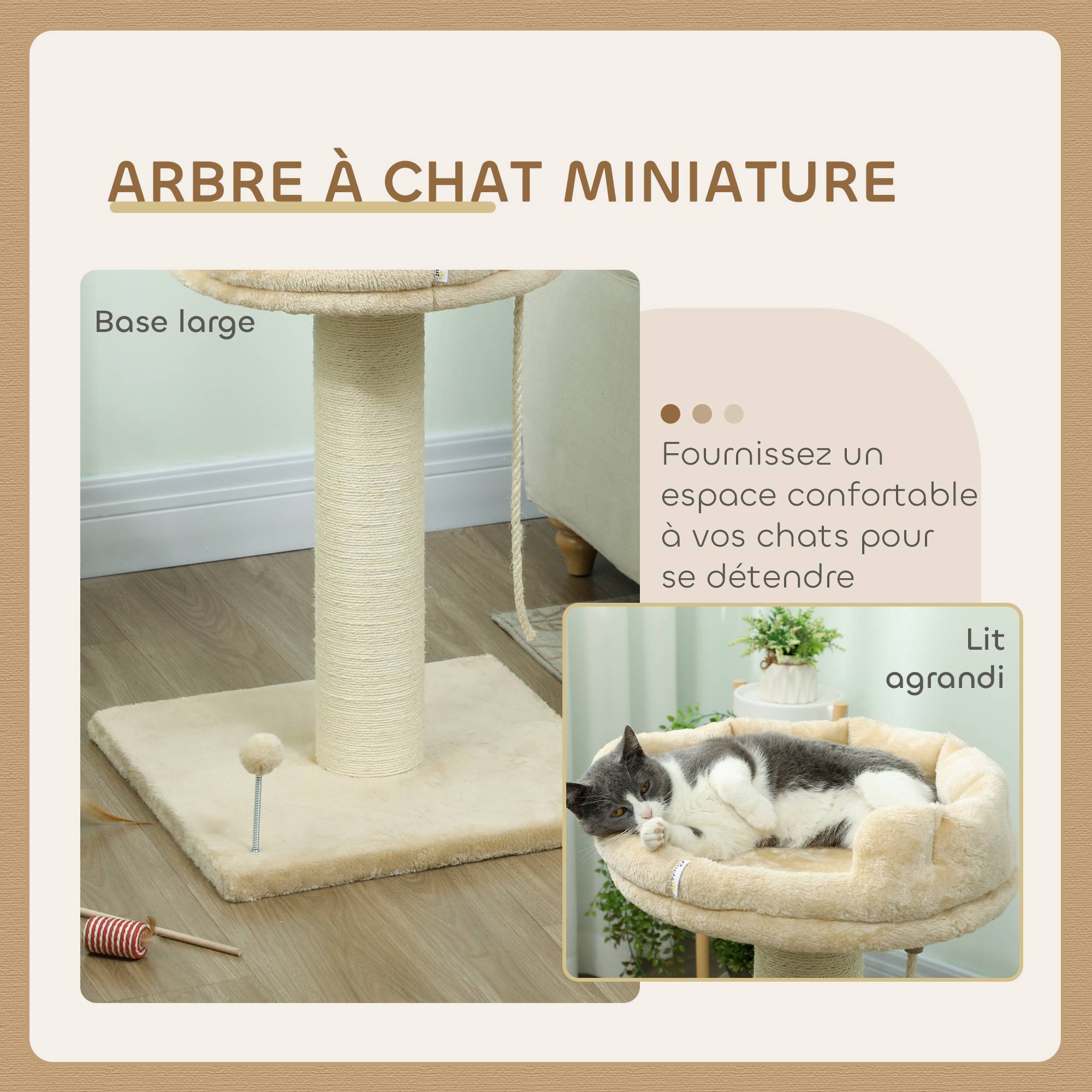 Arbre à chat sisal et peluche beige 55 x 55 x 83 cm - PANGIVO - Image 6