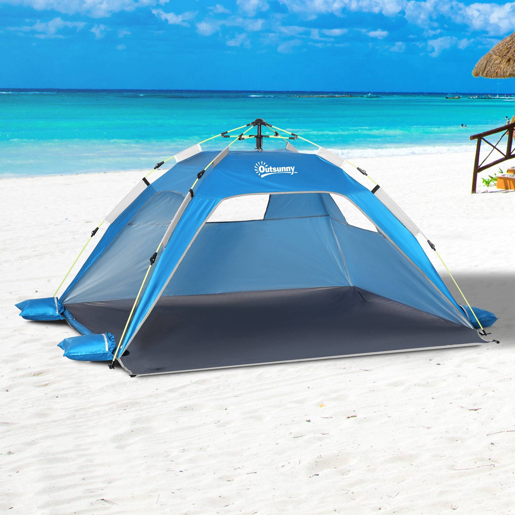 ComfortXL - Tente de plage pop-up 1-2 personnes double accès ventilation bleu clair 220 cm - ComfortXL Outdoor Living - Image 4