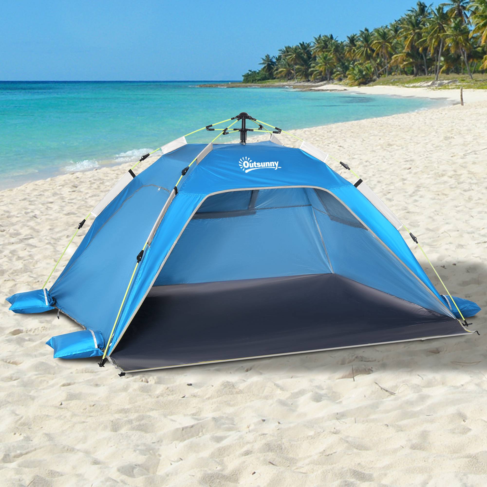 ComfortXL - Tente de plage pop-up 1-2 personnes double accès ventilation bleu clair 220 cm - ComfortXL Outdoor Living - Image 3