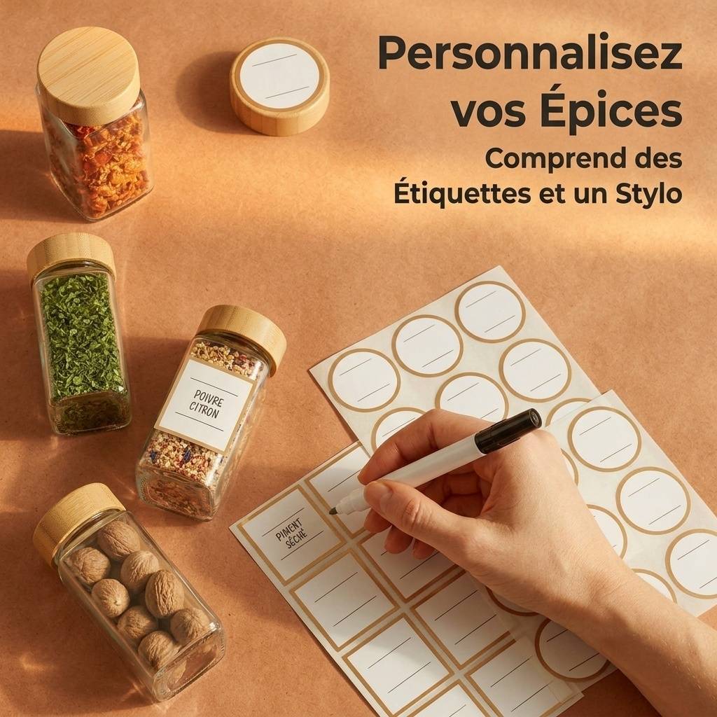 12 pots à épices 120 ml en verre, couvercles, étiquettes, pinceau et cuillère inclus - Image 3