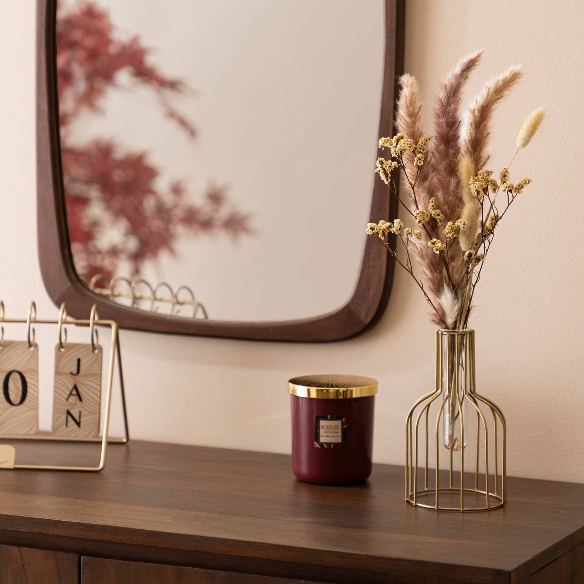 Atmosphera - Composition fleurs séchées automne métal doré rose H40cm - Atmosphera Créateur d'intérieur - Image 1