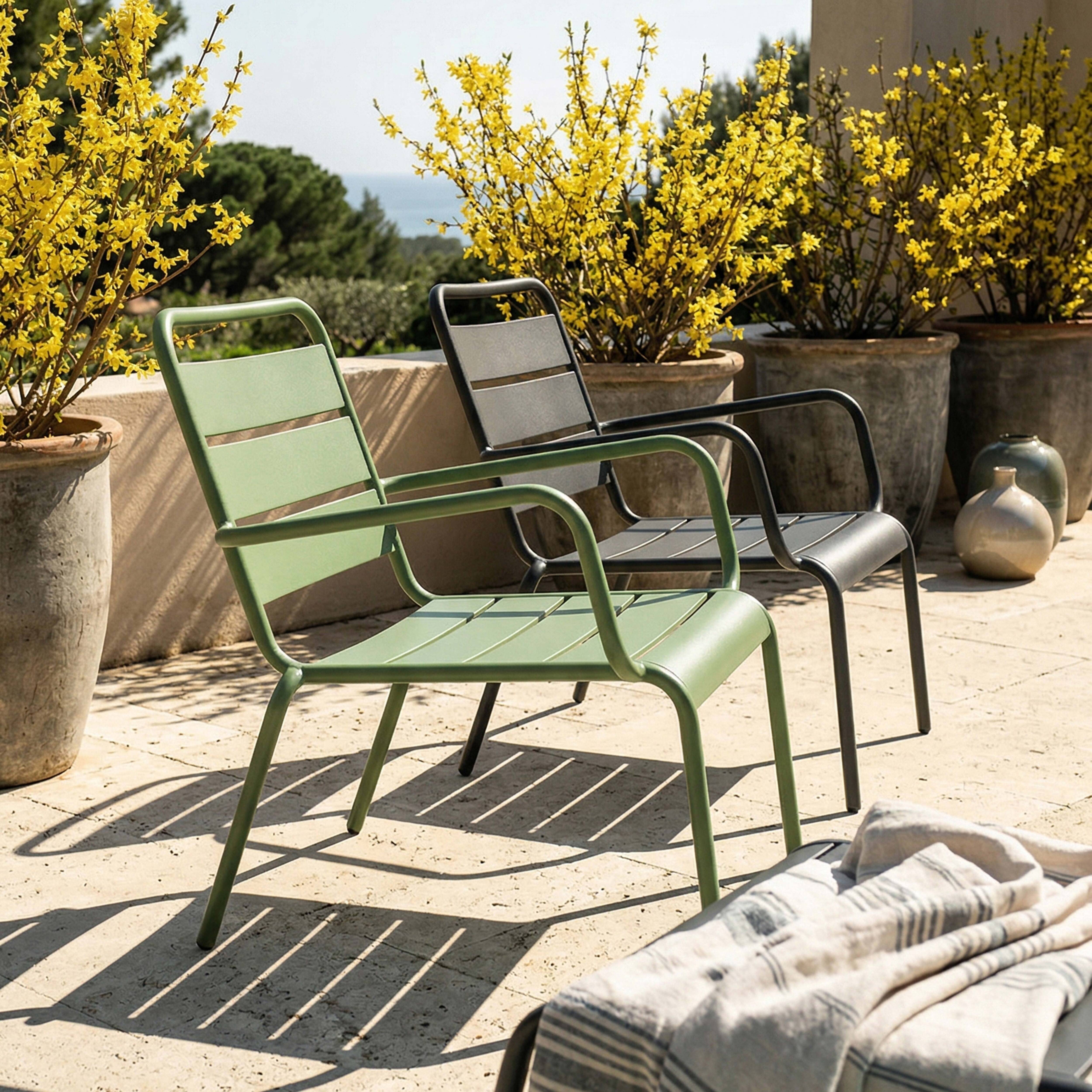 Oviala - Lot 2 fauteuils relax avec repose-pieds métal gris et vert cactus Palavas - Oviala - Image 3