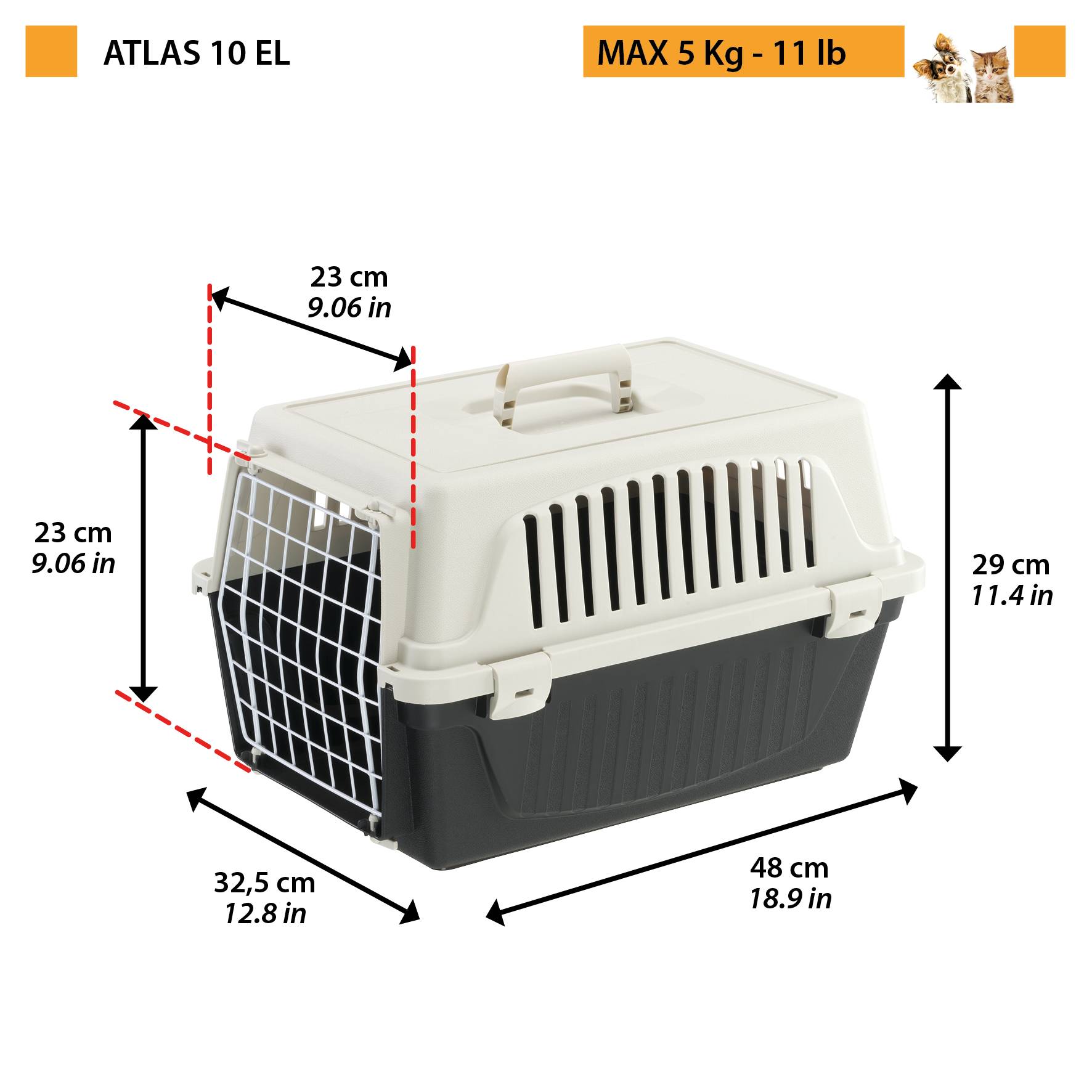 Ferplast - Ferplast Caisse de Transport Chat, Cage de Transport pour Chiens Petits et Chats jusqu'à 5 Kg, Porte en Fer Plastifié, Fentes d'Aération, 32,5 x 48 x - Image 2