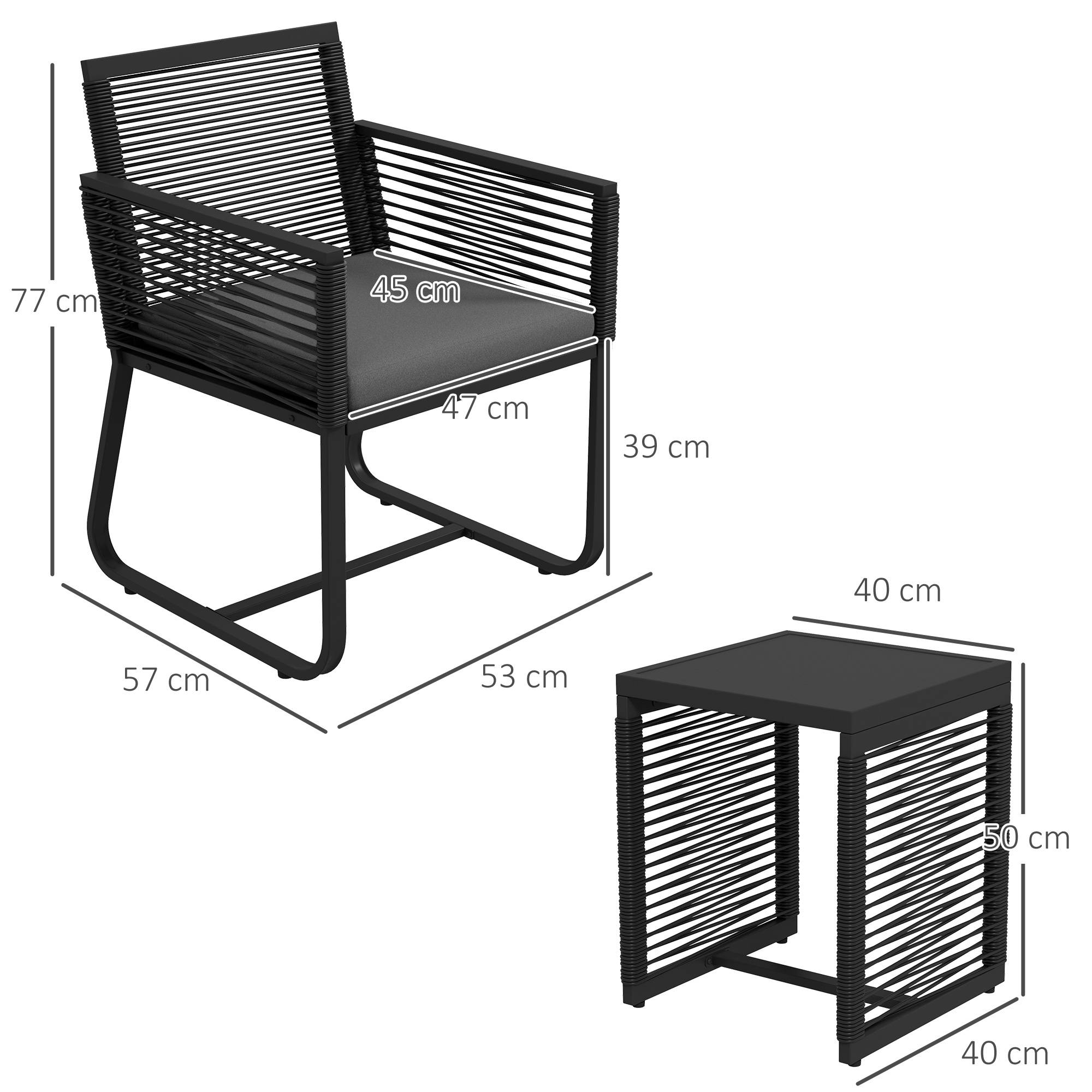 ComfortXL - Salon de balcon 3 pièces résine tressée noir gris chaises table verre trempé pour terrasse petit espace - Image 3