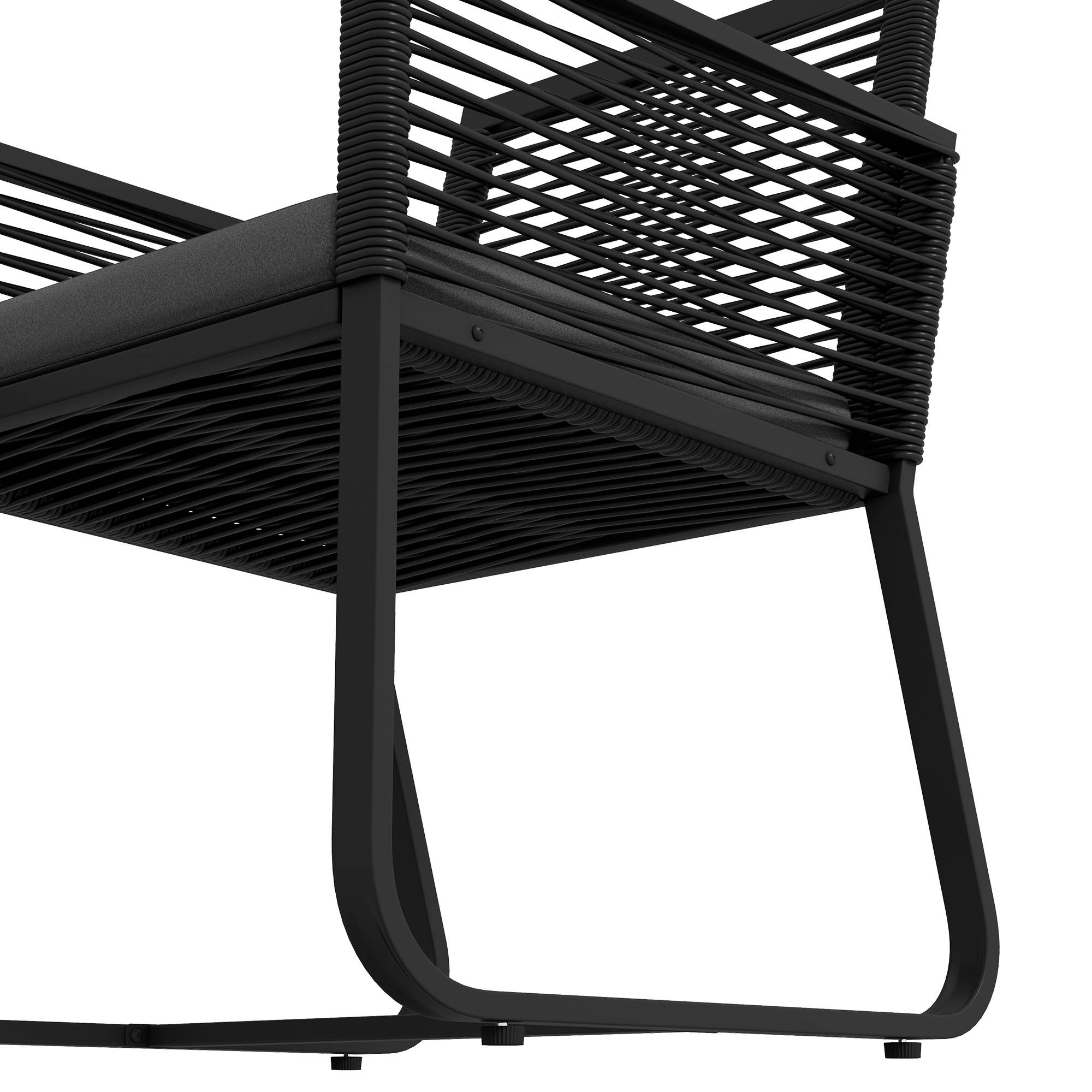 ComfortXL - Salon de balcon 3 pièces résine tressée noir gris chaises table verre trempé pour terrasse petit espace - Image 8