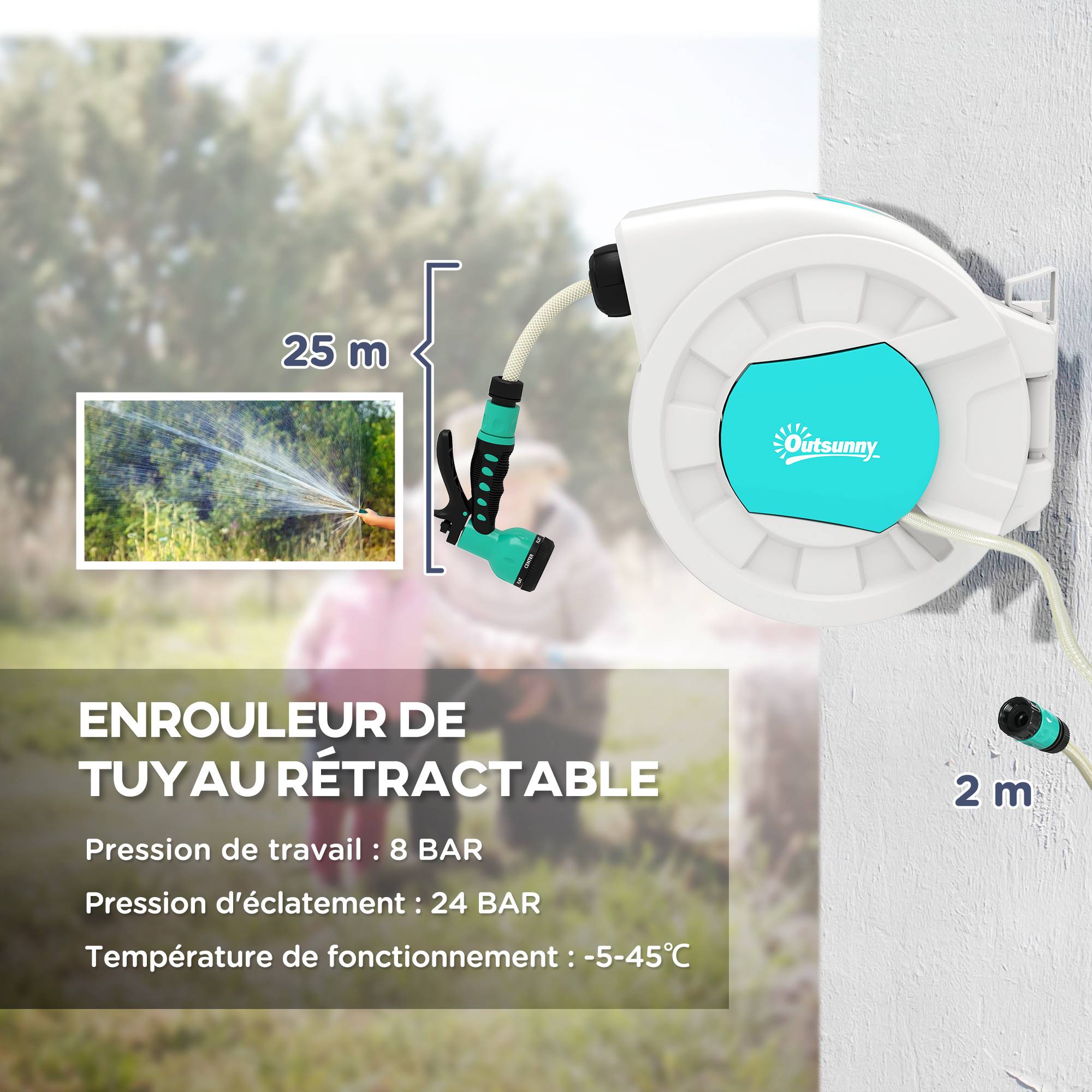 ComfortXL - Enrouleur tuyau d’arrosage mural PP 25+2 m gris clair jardin rebobinage auto 180° - ComfortXL Outdoor Living - Image 5