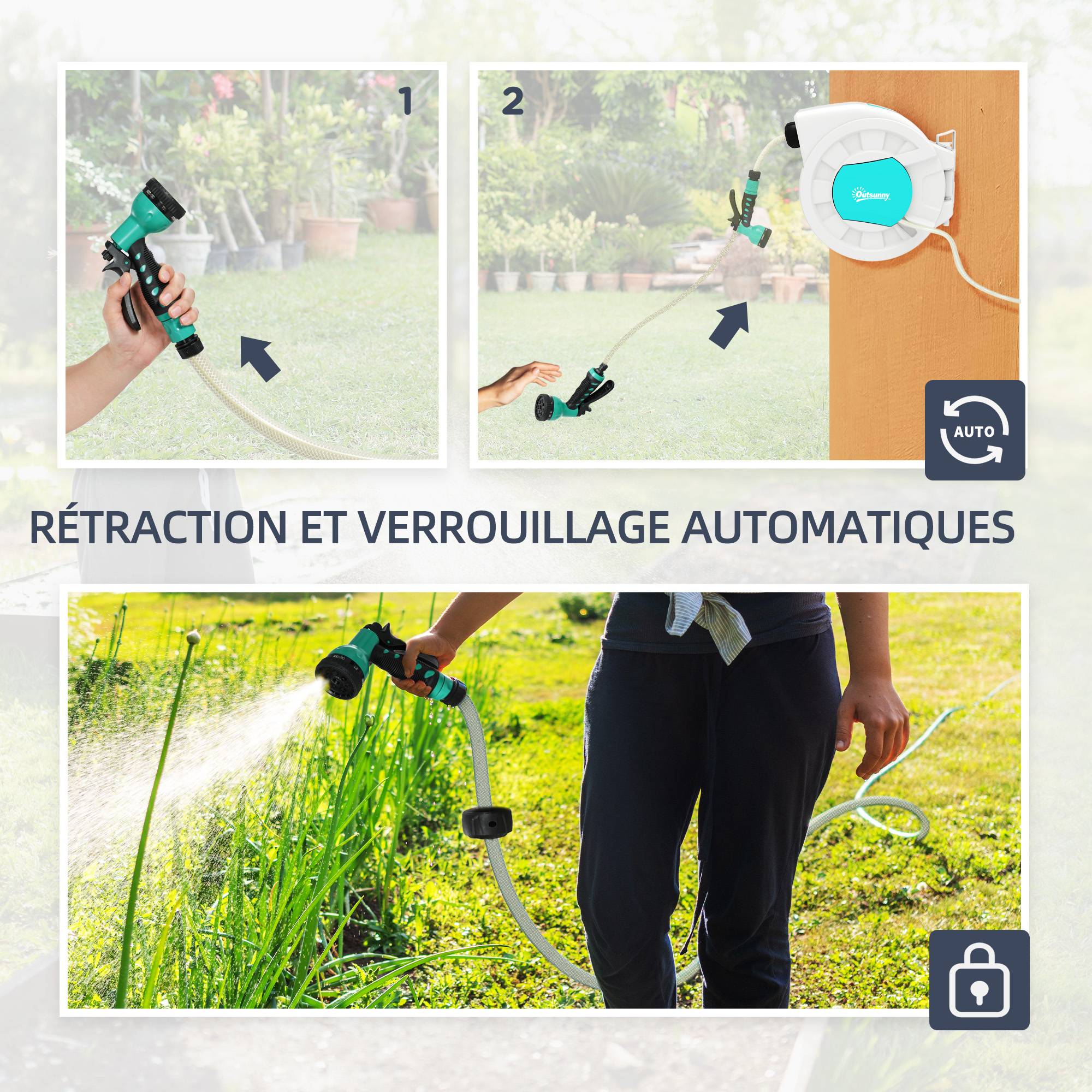 ComfortXL - Enrouleur tuyau d’arrosage mural PP 25+2 m gris clair jardin rebobinage auto 180° - ComfortXL Outdoor Living - Image 7