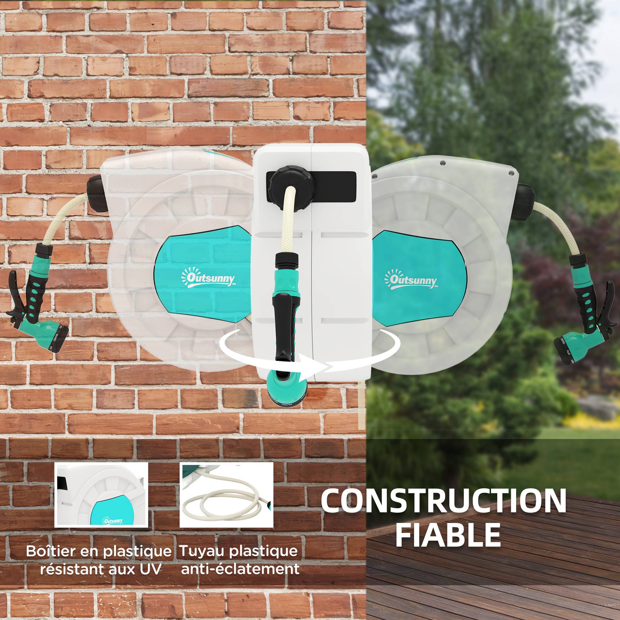 ComfortXL - Enrouleur tuyau d’arrosage mural PP 25+2 m gris clair jardin rebobinage auto 180° - ComfortXL Outdoor Living - Image 6
